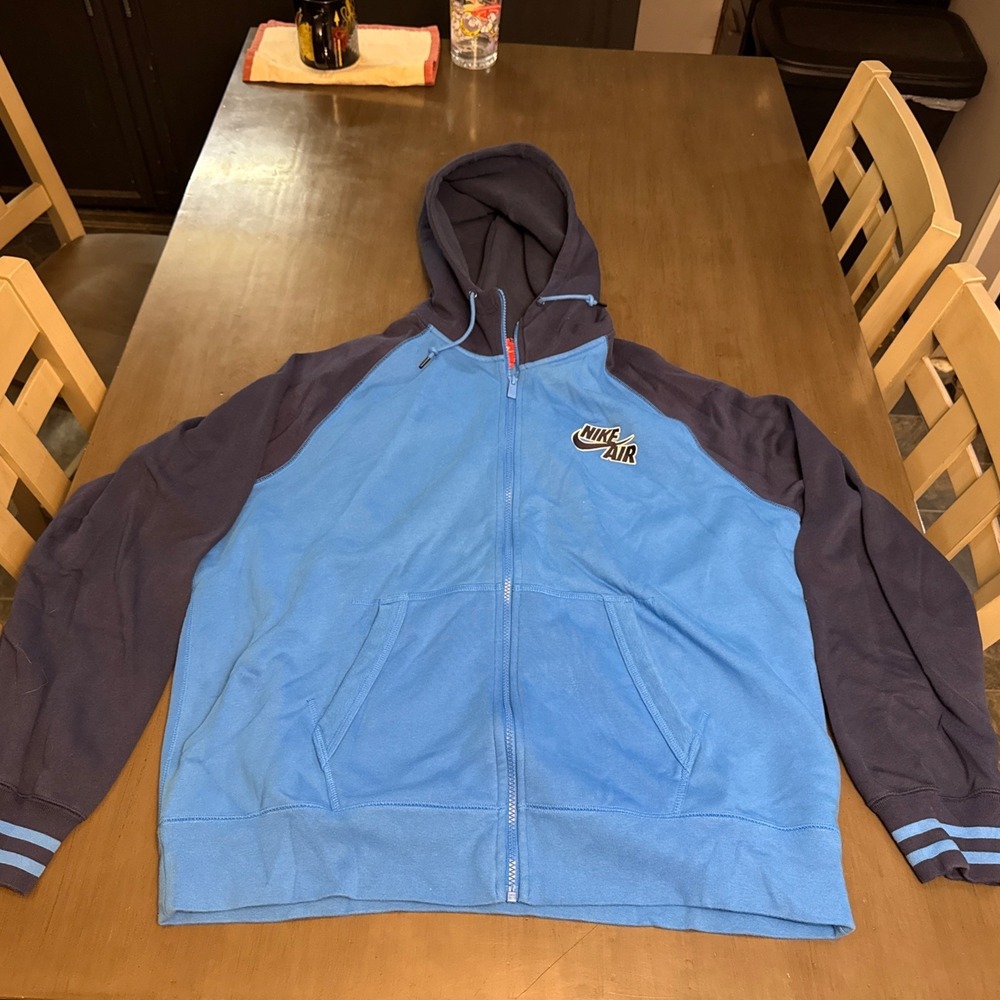Nike Air Full Zip Hoodie Mens 2XL Embroidered Logo Navy Light Blue